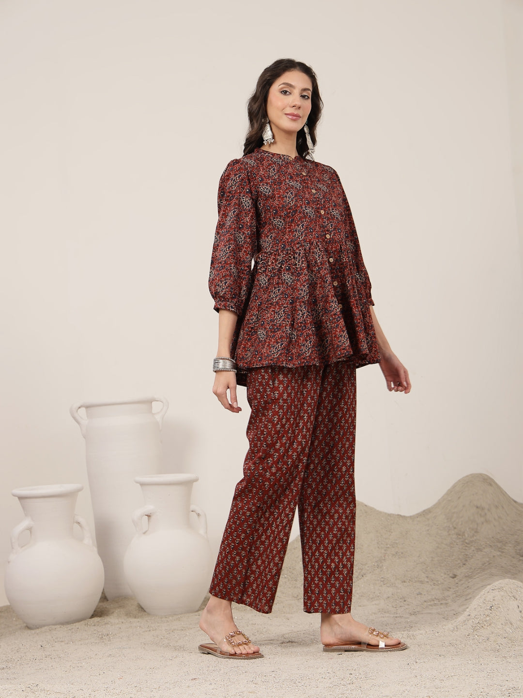 Flared Cotton Printed Kurta Set