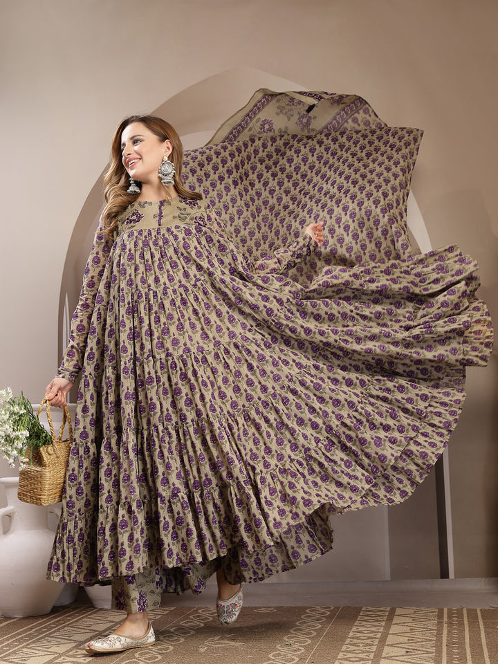 Anarkali Malmal Printed Kurta Set With Dupatta