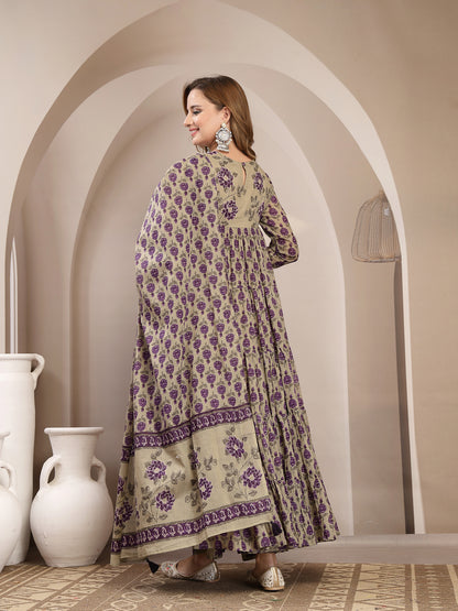 Anarkali Malmal Printed Kurta Set With Dupatta
