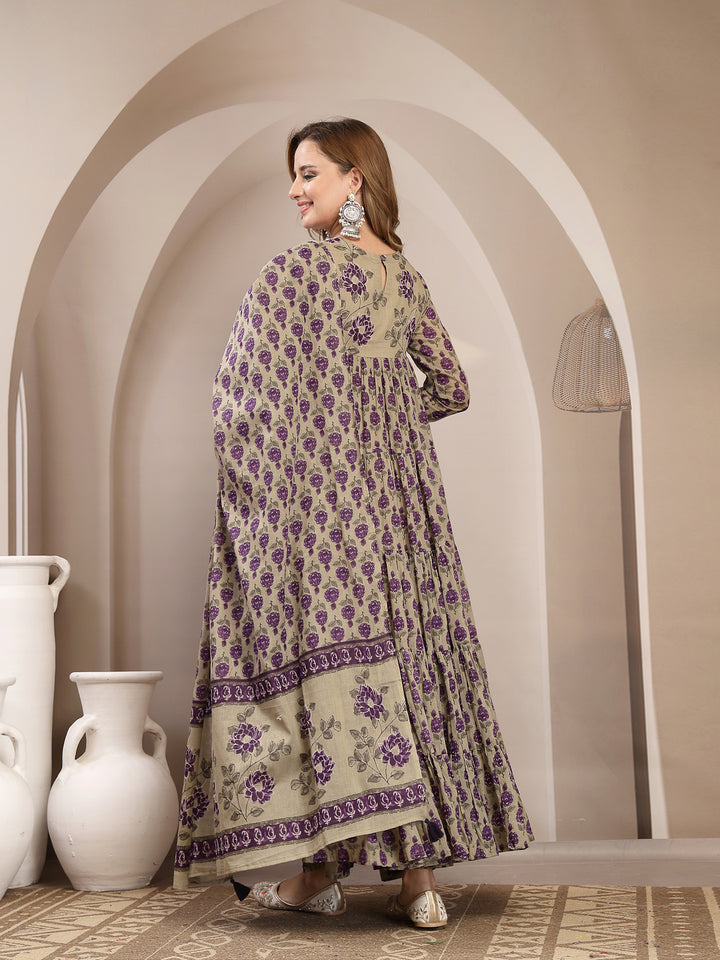 Anarkali Malmal Printed Kurta Set With Dupatta