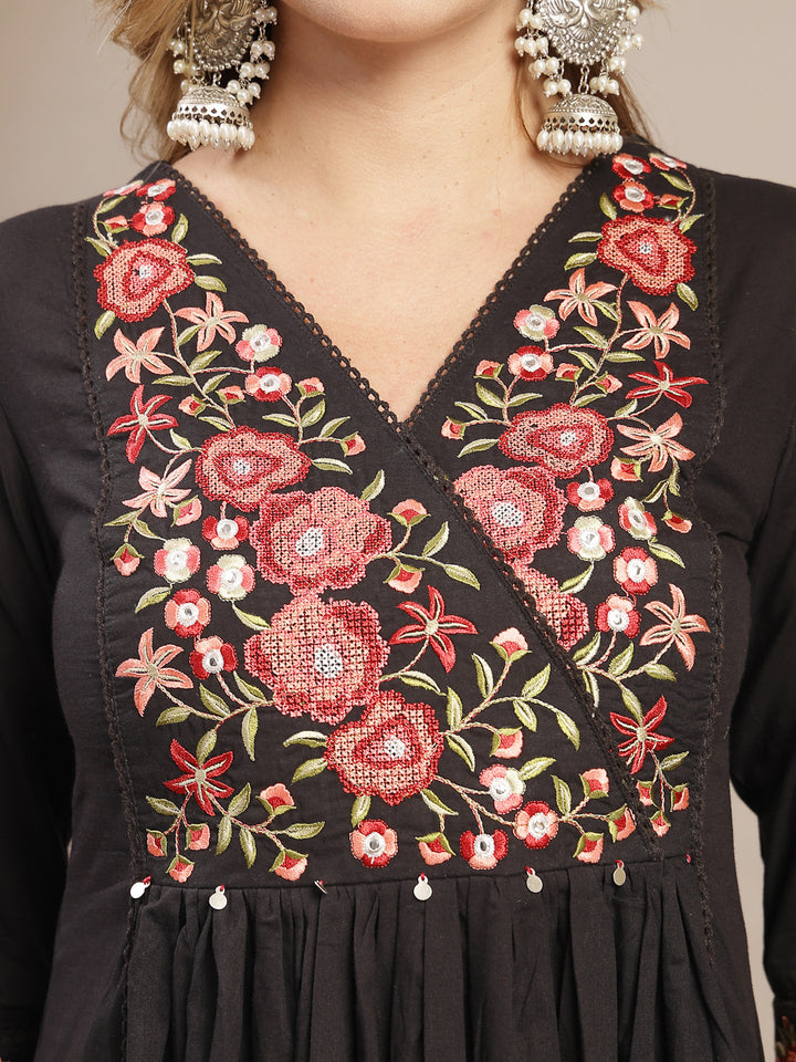 Flared Cotton Solid Kurta Set With Dupatta