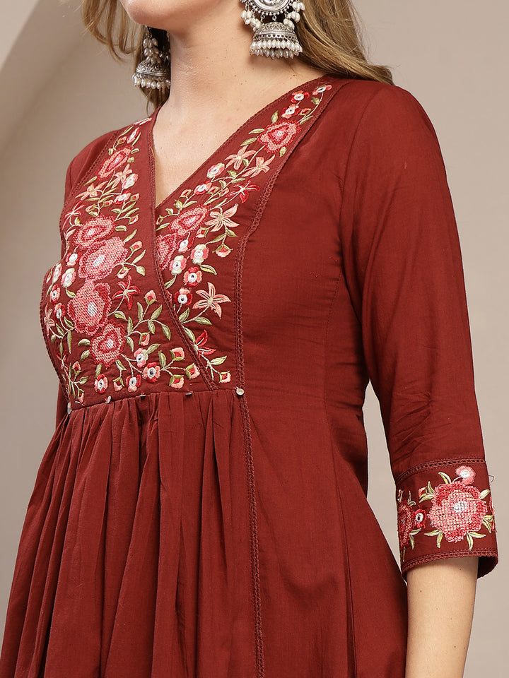 Flared Cotton Solid Kurta Set With Dupatta