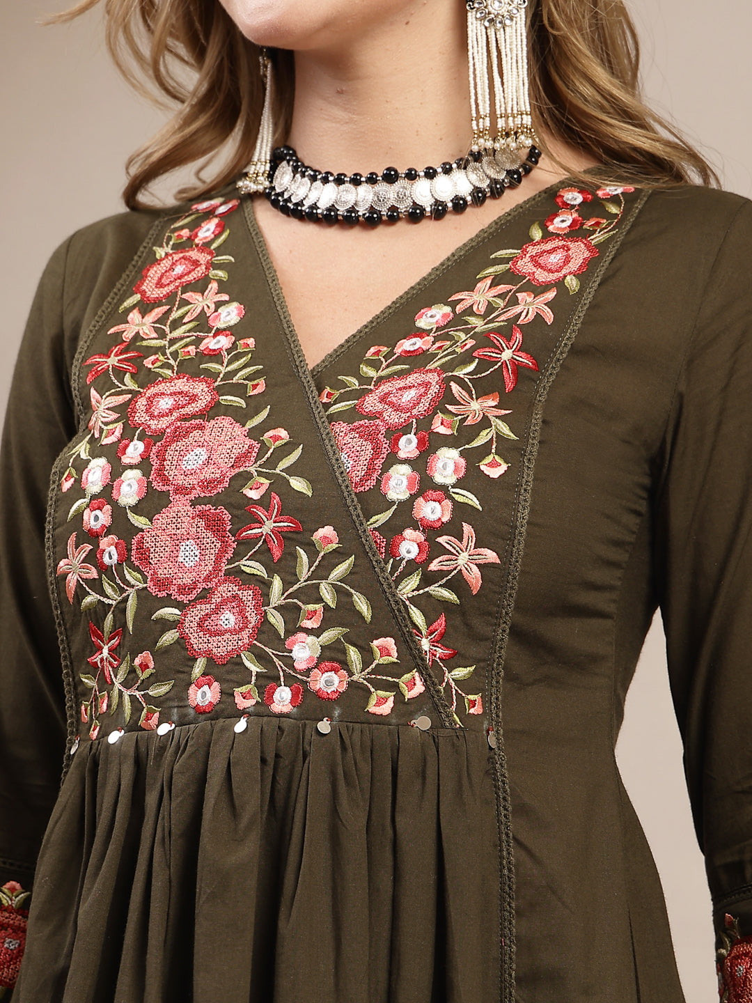 Flared Cotton Solid Kurta Set With Dupatta