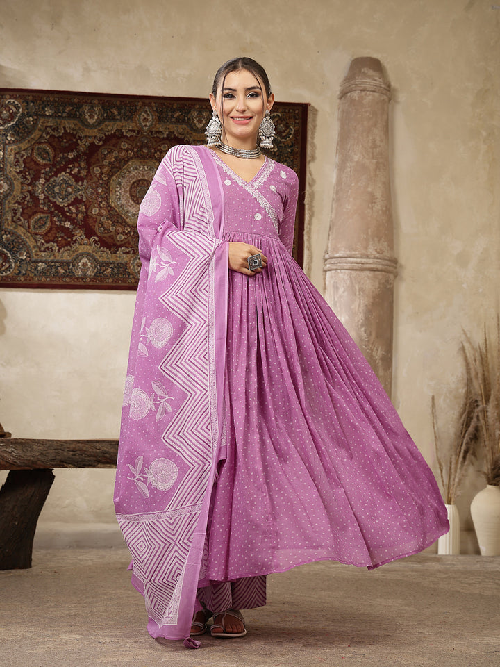 Cotton Printed Flared Kurta Set With Dupatta