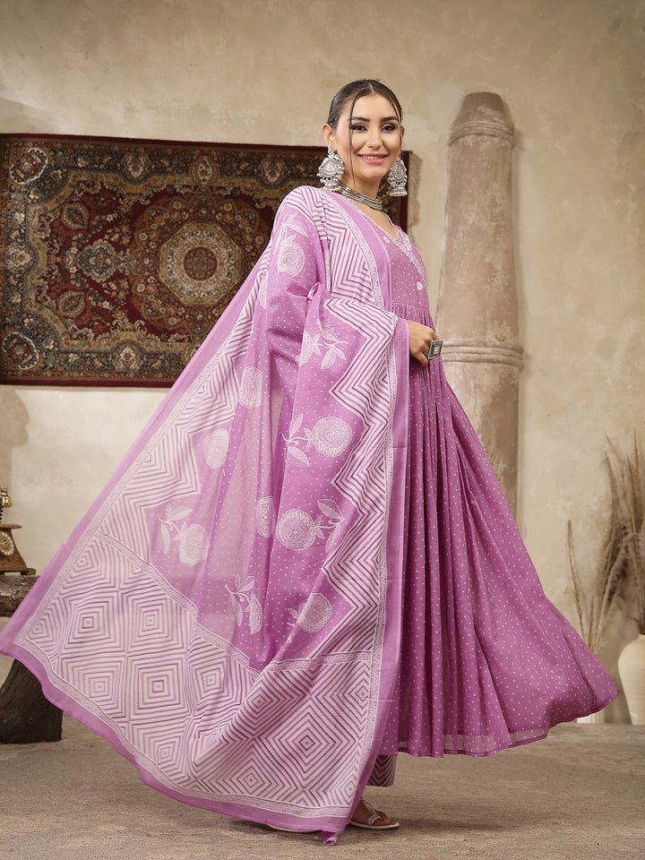 Cotton Printed Flared Kurta Set With Dupatta