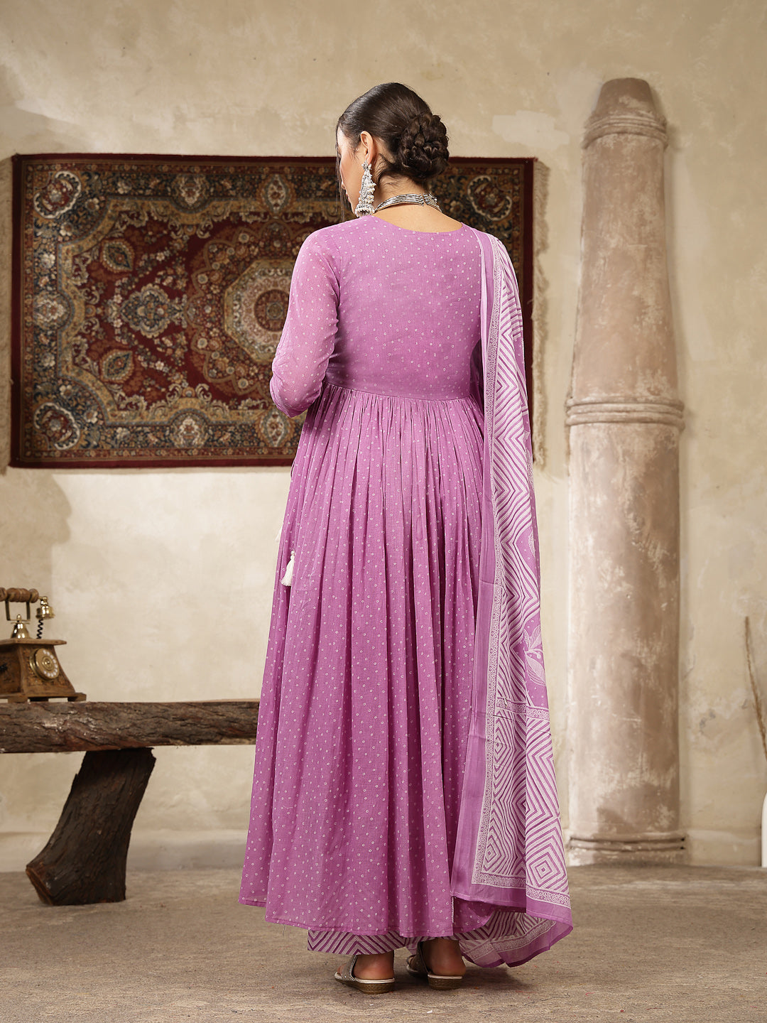 Cotton Printed Flared Kurta Set With Dupatta