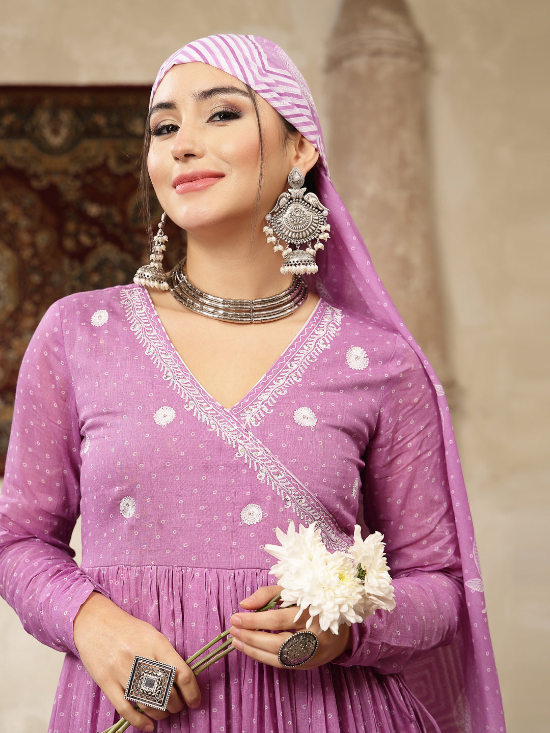 Cotton Printed Flared Kurta Set With Dupatta