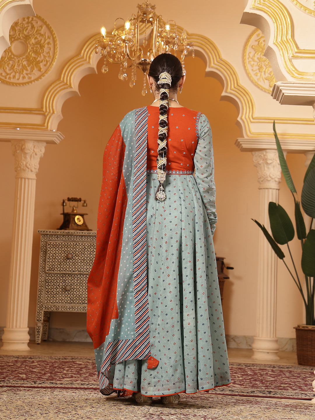 Cotton Printed Anarkali Kurta Set With Dupatta