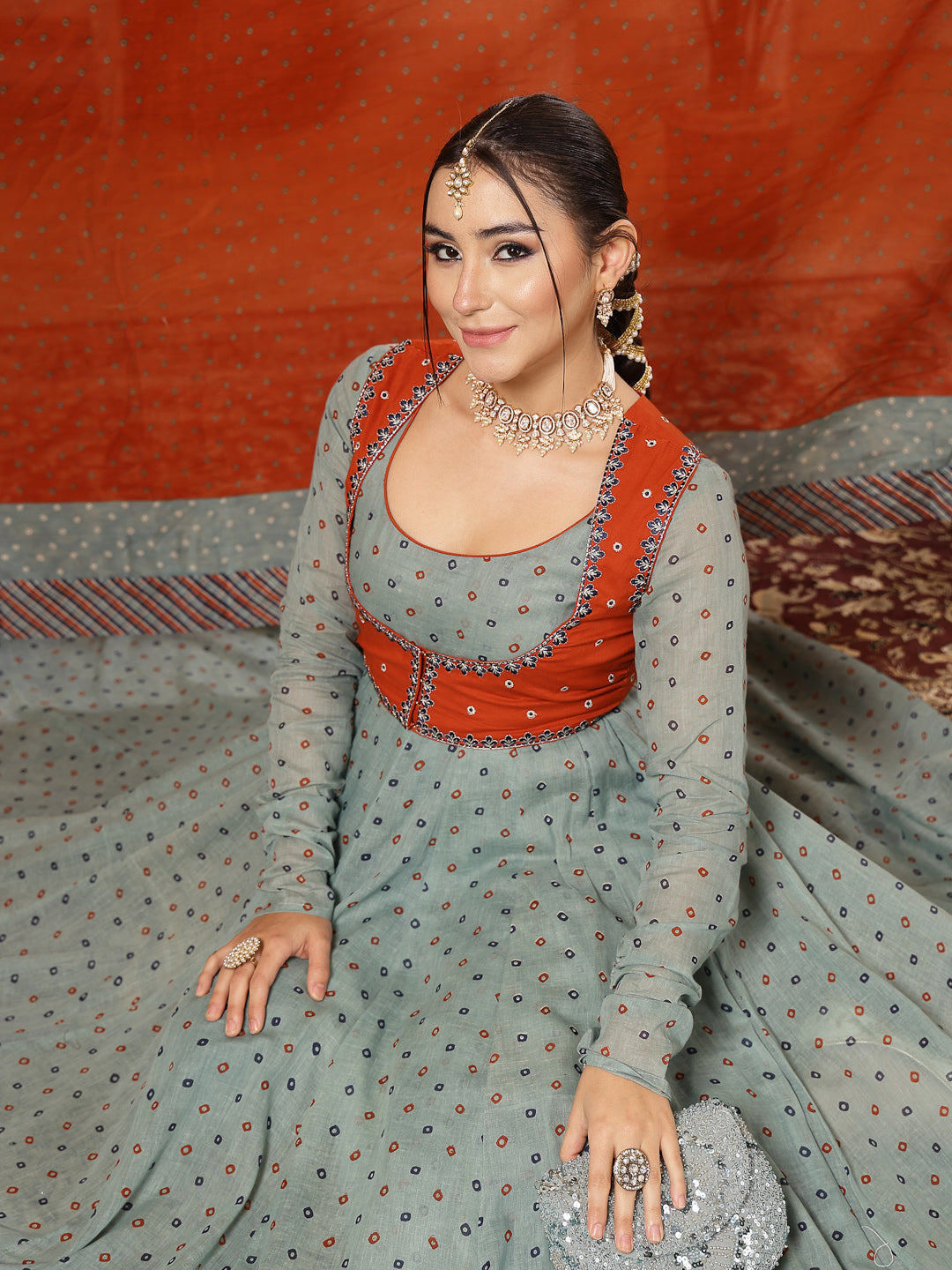 Cotton Printed Anarkali Kurta Set With Dupatta
