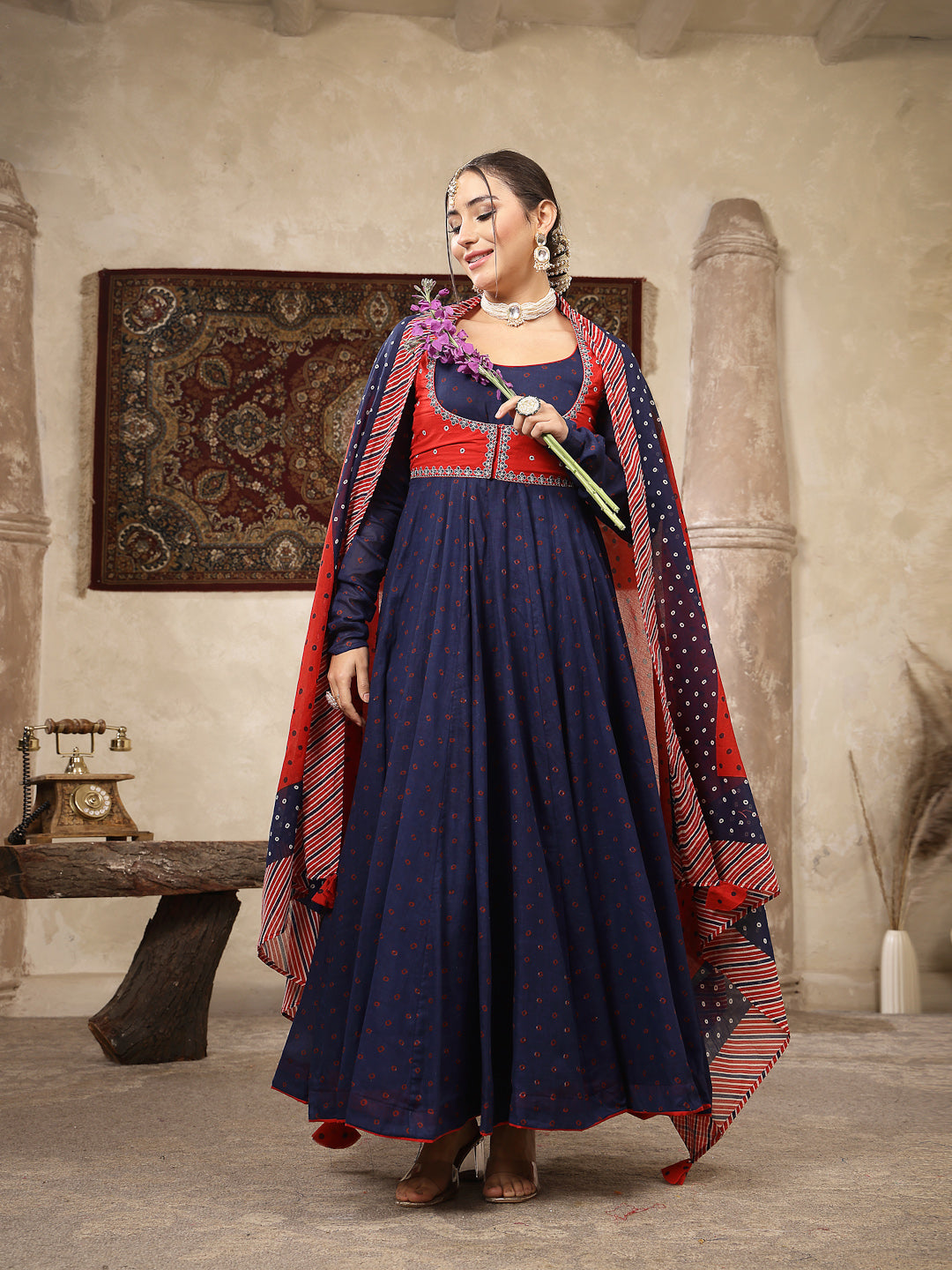 Cotton Printed Anarkali Kurta Set With Dupatta