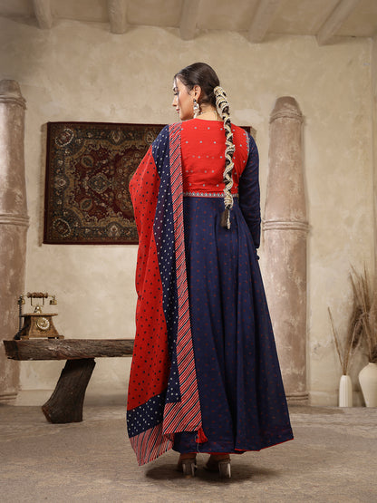 Cotton Printed Anarkali Kurta Set With Dupatta