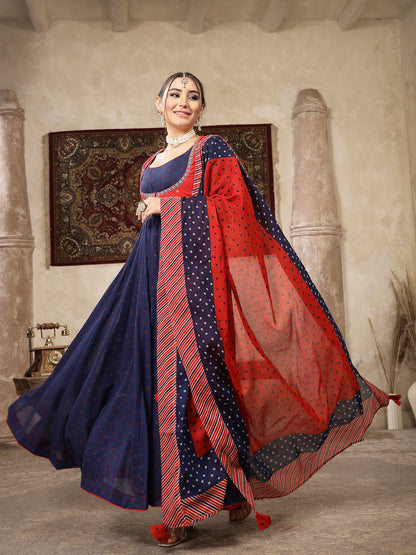 Cotton Printed Anarkali Kurta Set With Dupatta