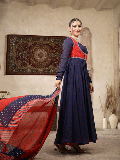 Cotton Printed Anarkali Kurta Set With Dupatta