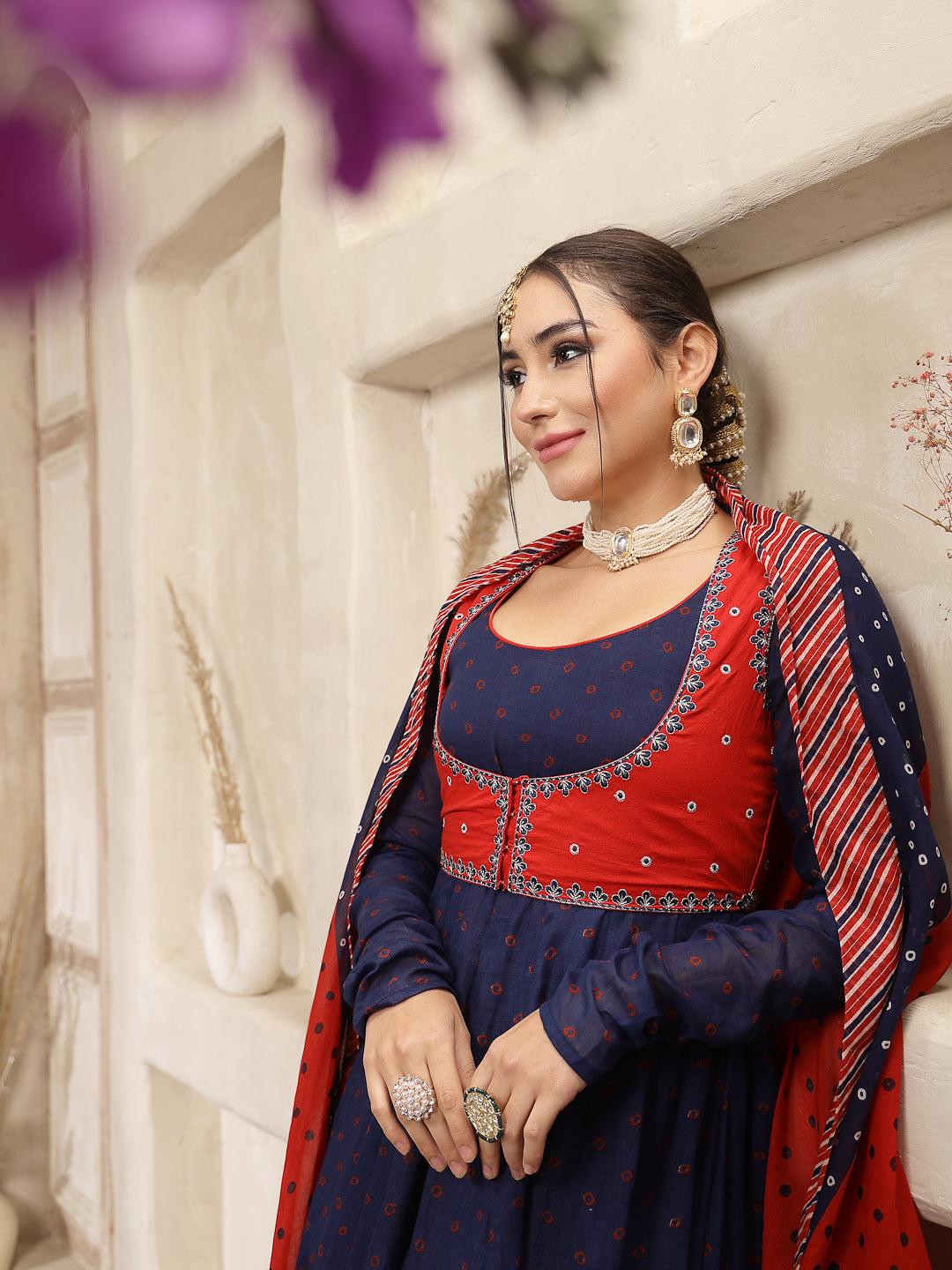 Cotton Printed Anarkali Kurta Set With Dupatta