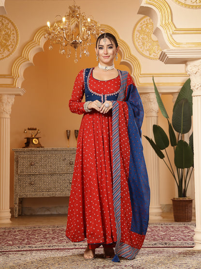 Cotton Printed Anarkali Kurta Set With Dupatta