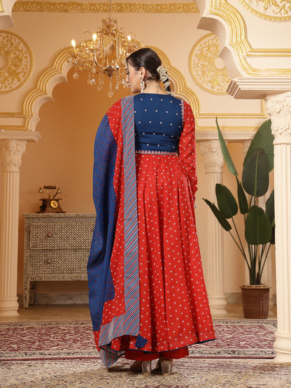 Cotton Printed Anarkali Kurta Set With Dupatta