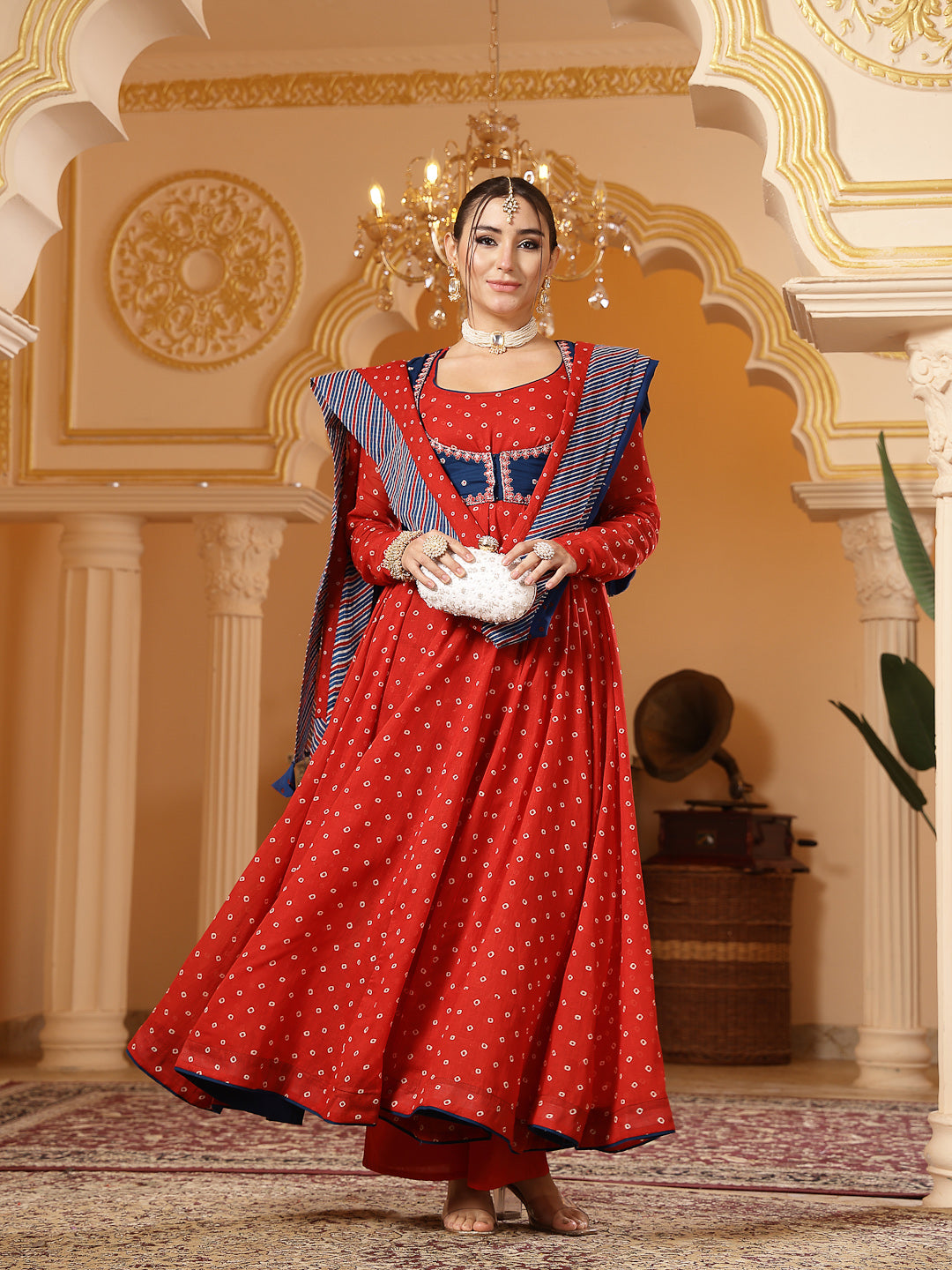 Cotton Printed Anarkali Kurta Set With Dupatta