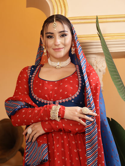 Cotton Printed Anarkali Kurta Set With Dupatta