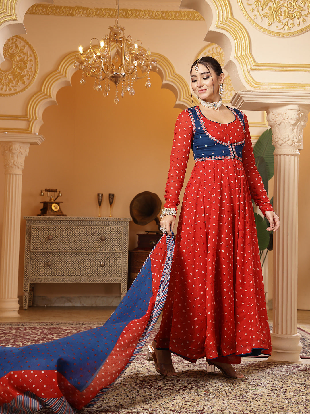 Cotton Printed Anarkali Kurta Set With Dupatta