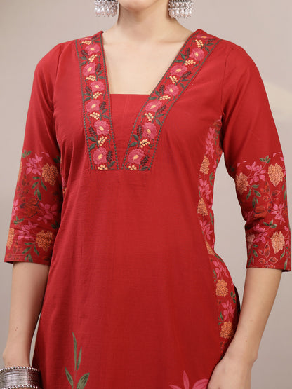 Rayon Calf Length Printed 3/4 Sleeve V-Neck A-Line Kurta Suit Set
