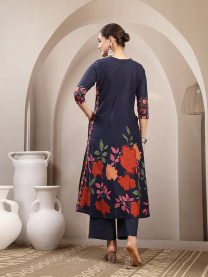 Rayon Calf Length Printed 3/4 Sleeve V-Neck A-Line Kurta Suit Set