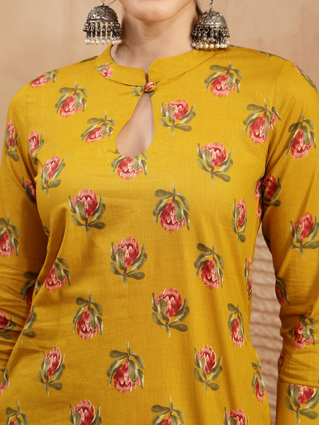 Rayon Calf Length Printed 3/4 Sleeve Key Hole Neck Straight Kurta