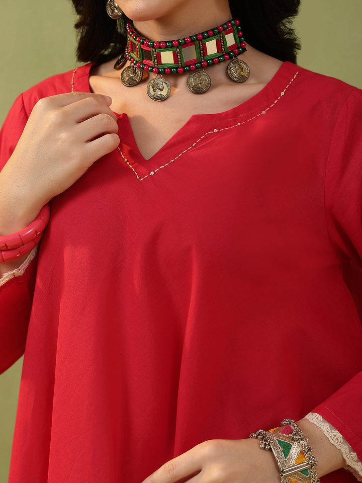 Flared Solid Cotton Kurta Farshi Bottom Set