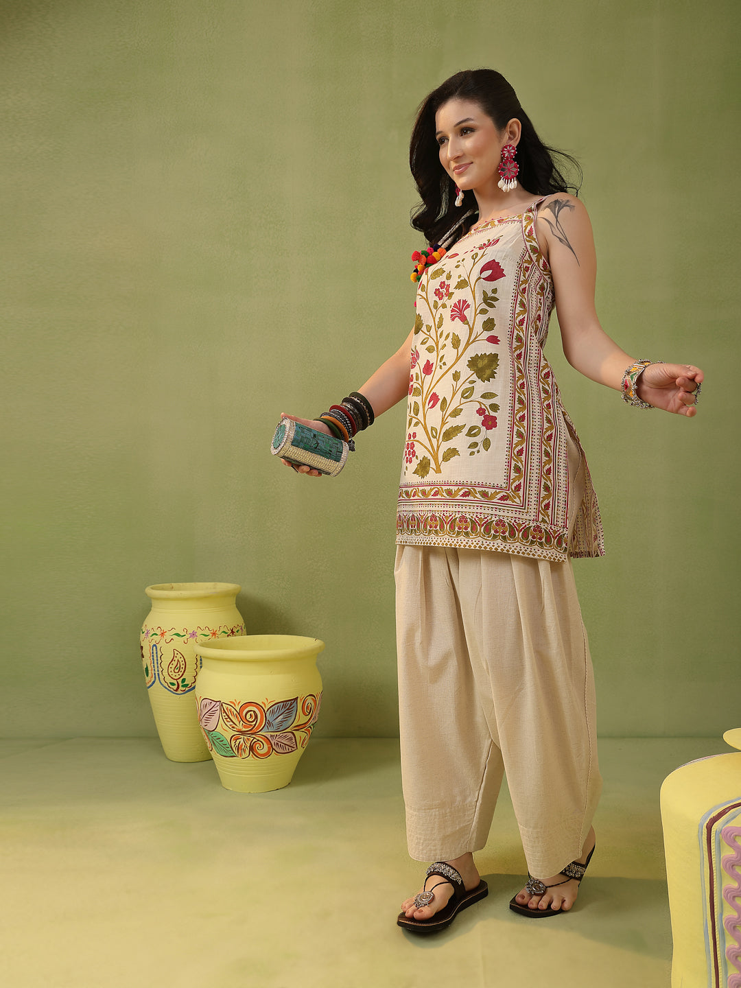 Straight Printed Cotton Kurta Farshi Bottom Set
