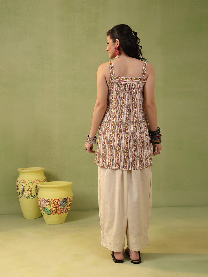Straight Printed Cotton Kurta Farshi Bottom Set