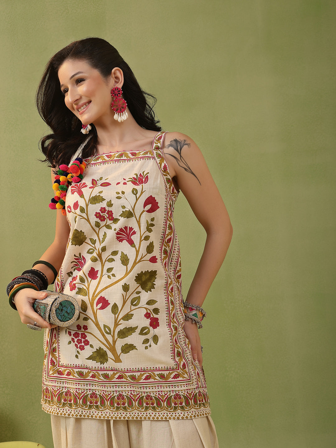 Straight Printed Cotton Kurta Farshi Bottom Set