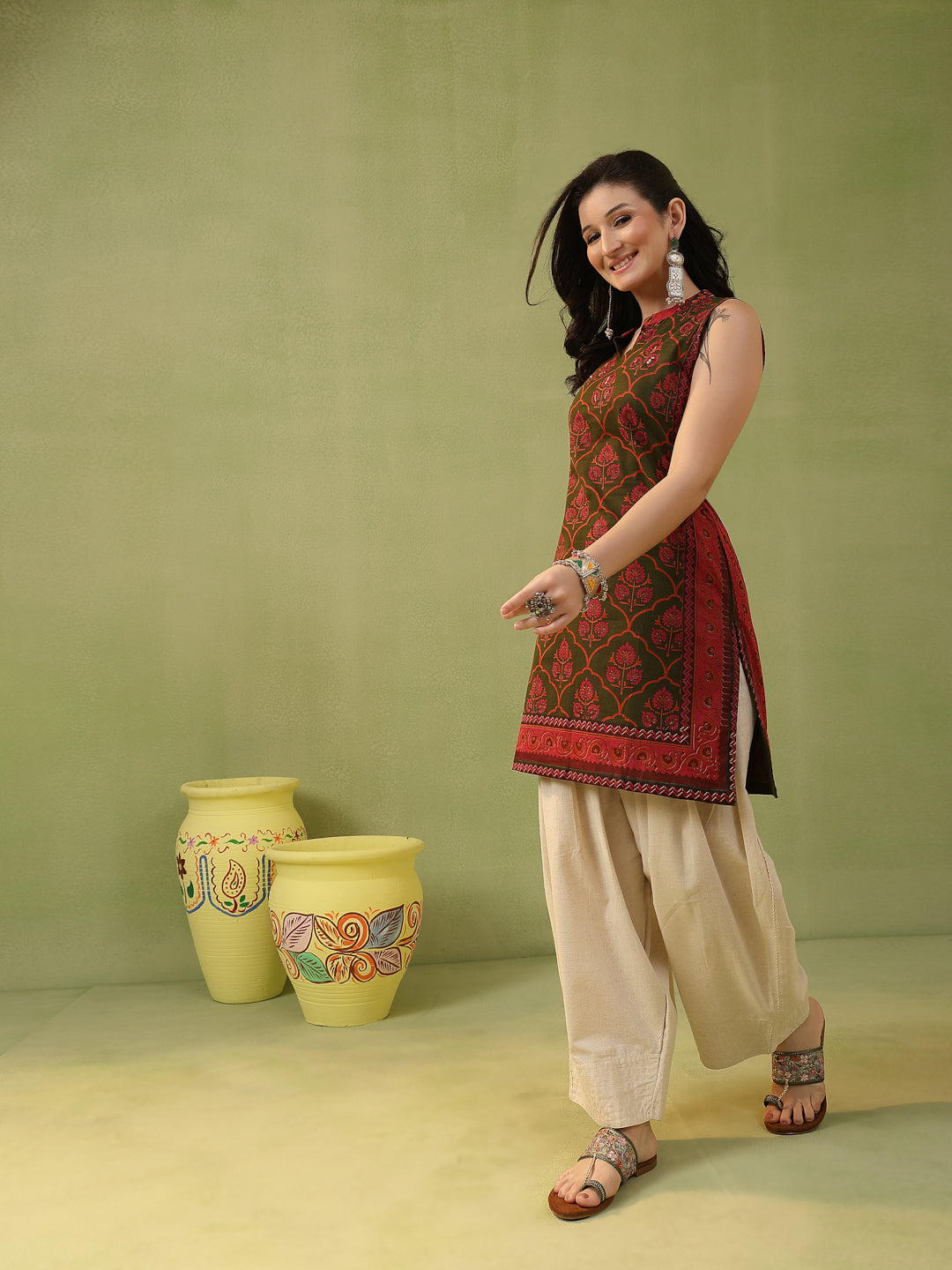 Straight Printed Cotton Kurta Farshi Bottom Set