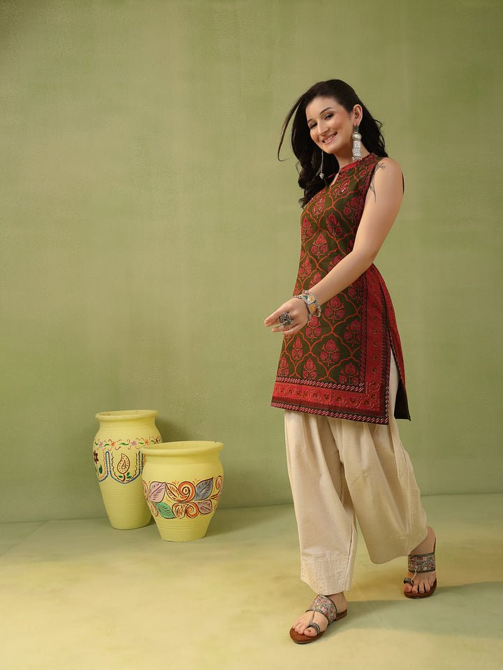 Straight Printed Cotton Kurta Farshi Bottom Set