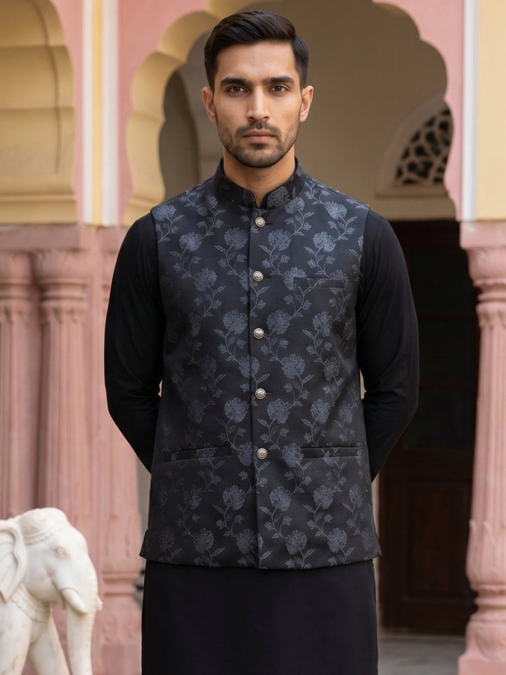 Embossed Nehru Jacket For Men