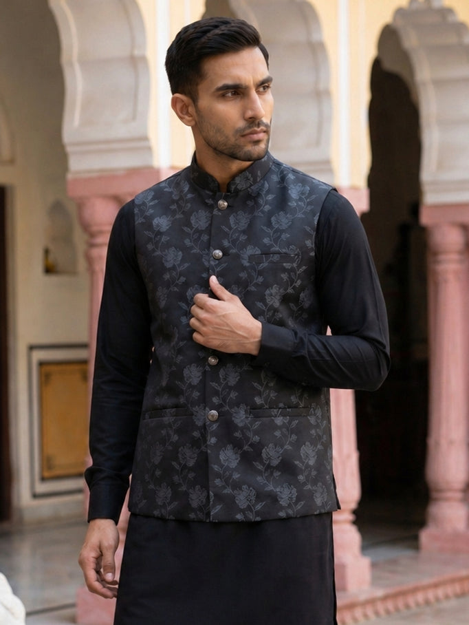Embossed Nehru Jacket For Men