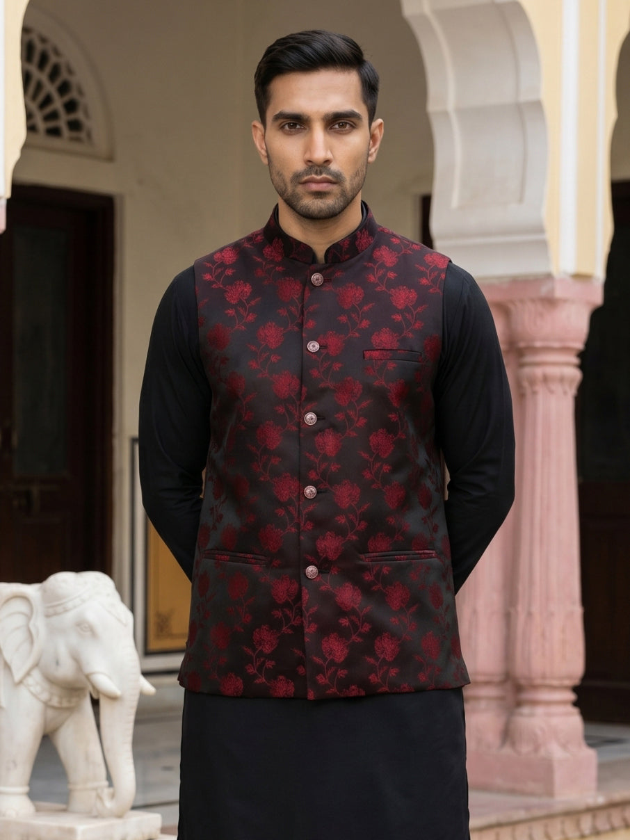 Embossed Nehru Jacket For Men