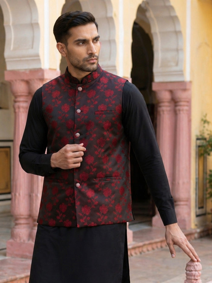Embossed Nehru Jacket For Men
