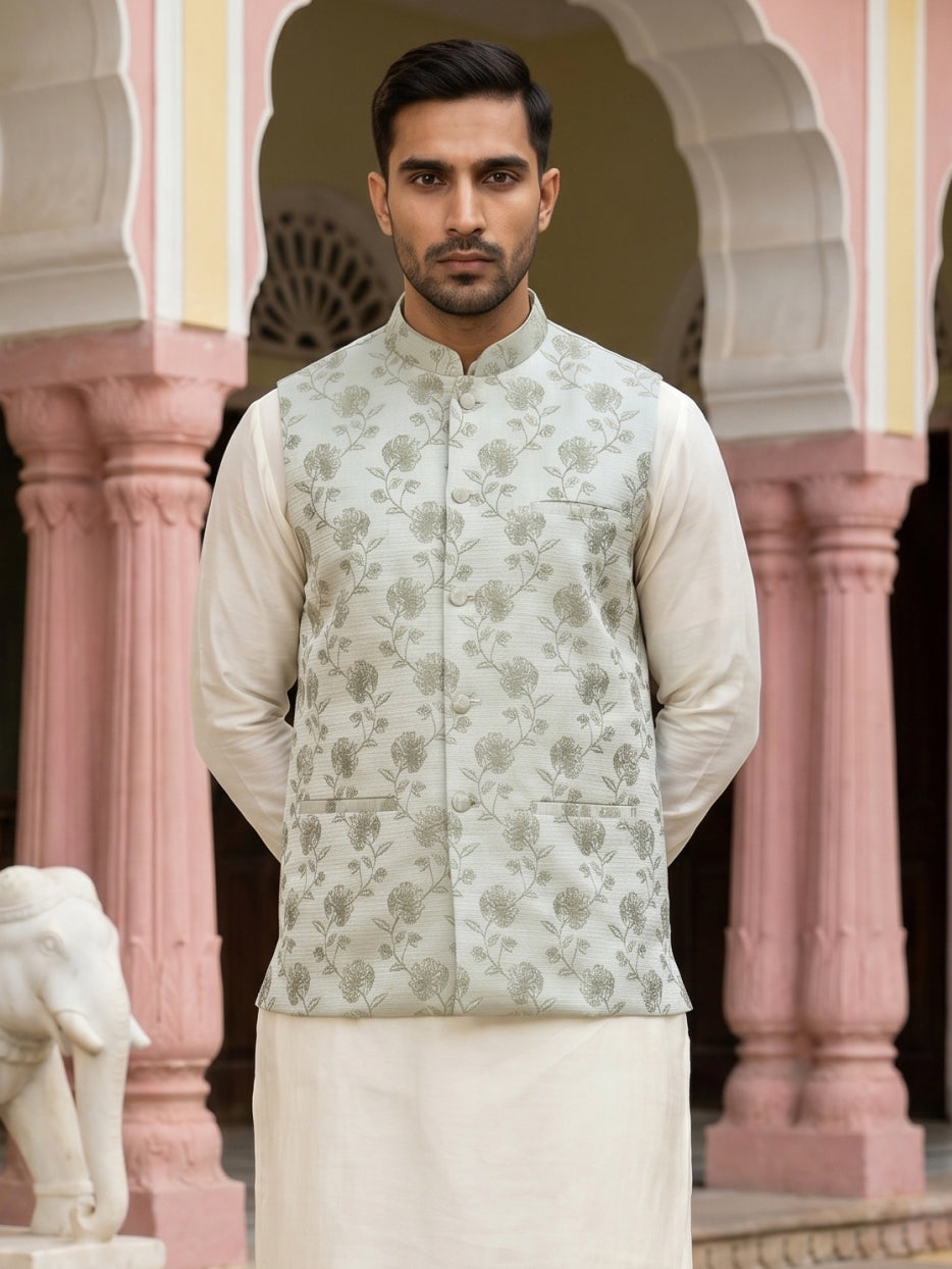 Embossed Nehru Jacket For Men