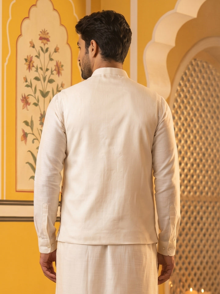 Floral Embroidered Silk Blend Nehru Jacket