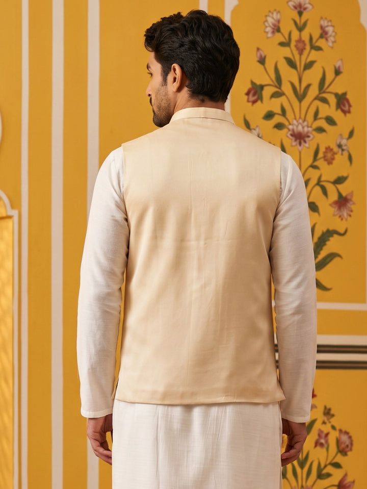 Floral Embroidered Silk Blend Nehru Jacket