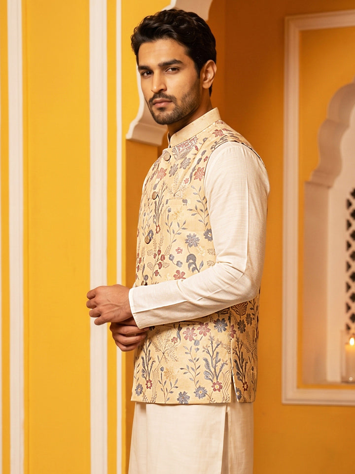 Floral Embroidered Silk Blend Nehru Jacket