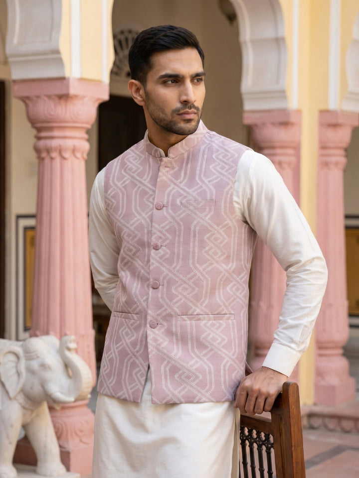 Geometric Weave Embroidered Nehru Jacket