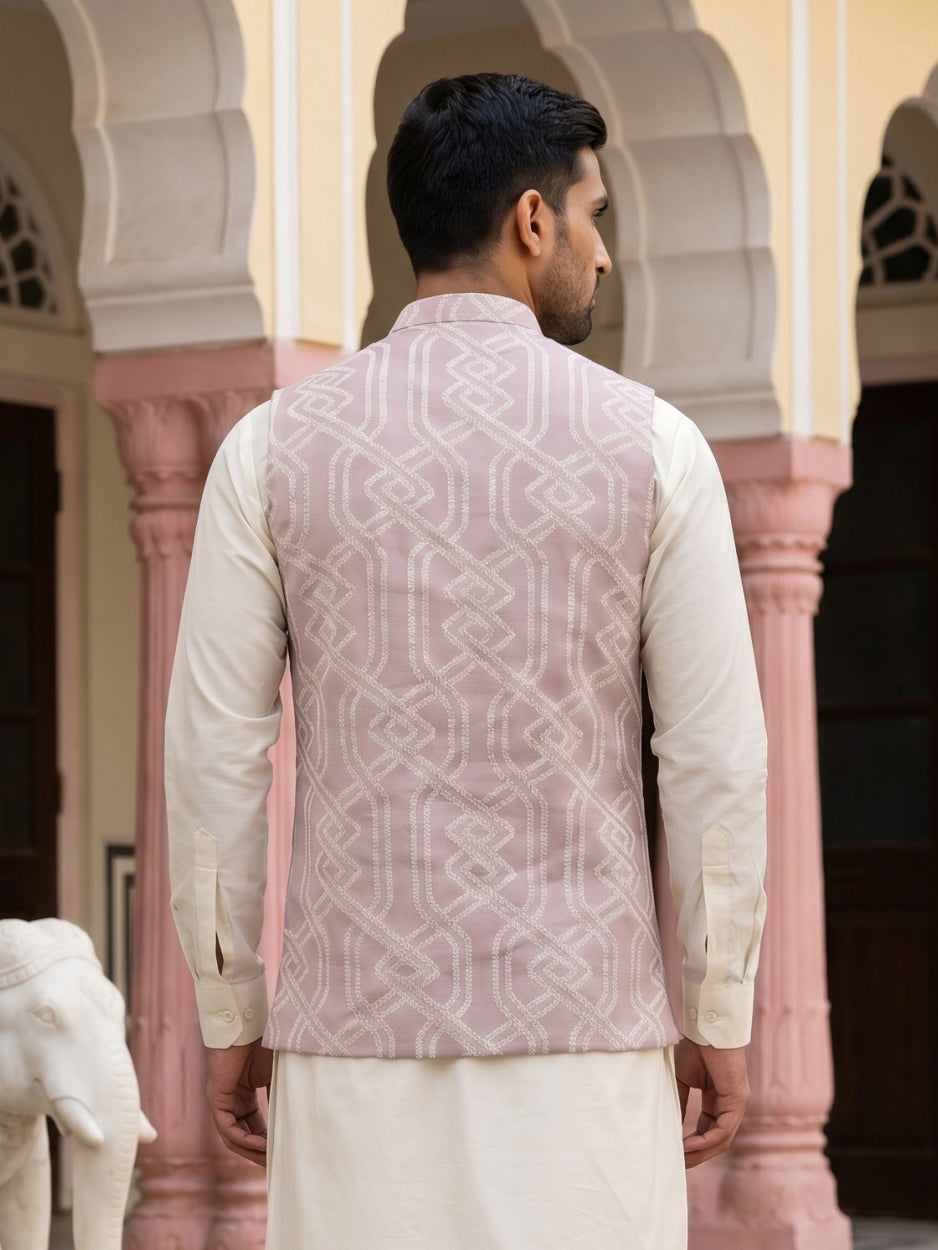 Geometric Weave Embroidered Nehru Jacket