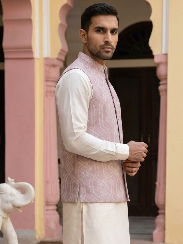 Geometric Weave Embroidered Nehru Jacket
