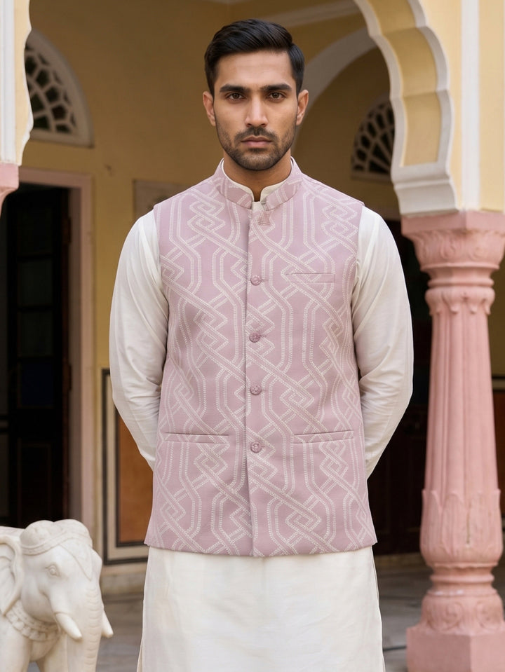 Geometric Weave Embroidered Nehru Jacket