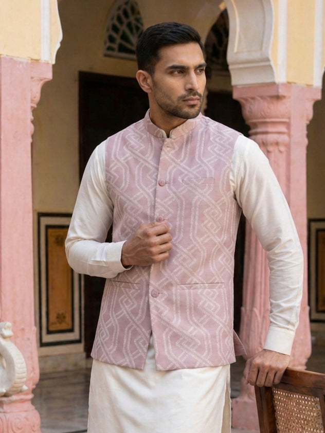 Geometric Weave Embroidered Nehru Jacket