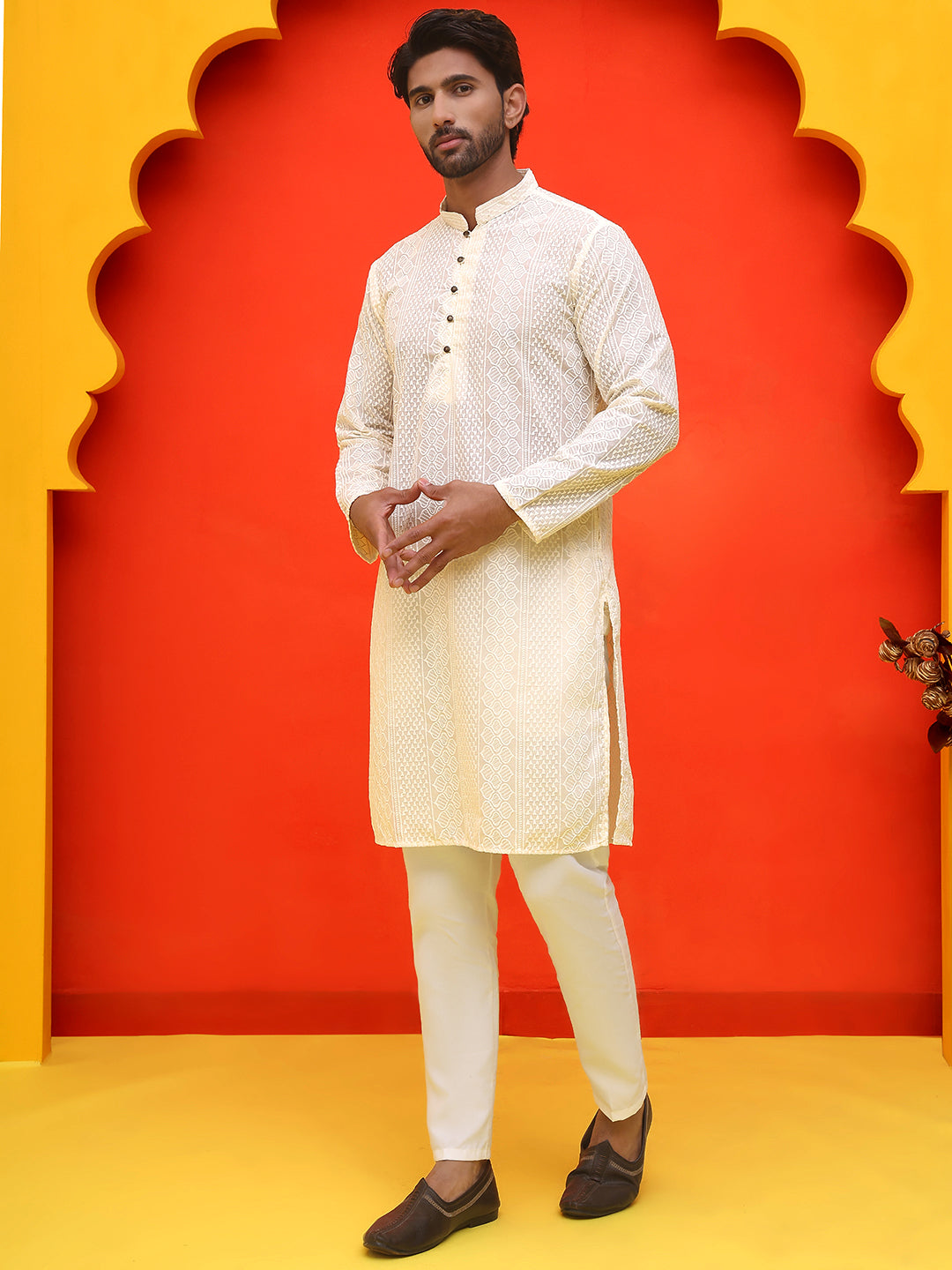 Embroidered Cotton Kurta With Churidar