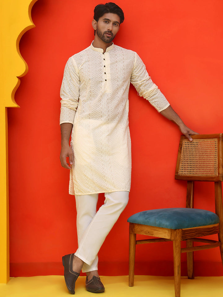 Embroidered Cotton Kurta With Churidar