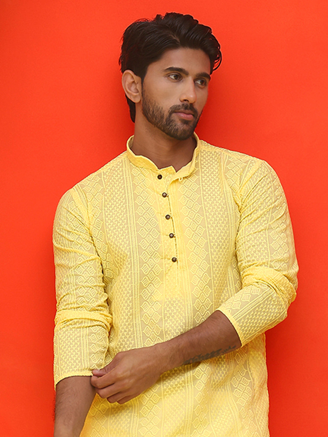 Embroidered Cotton Kurta With Churidar