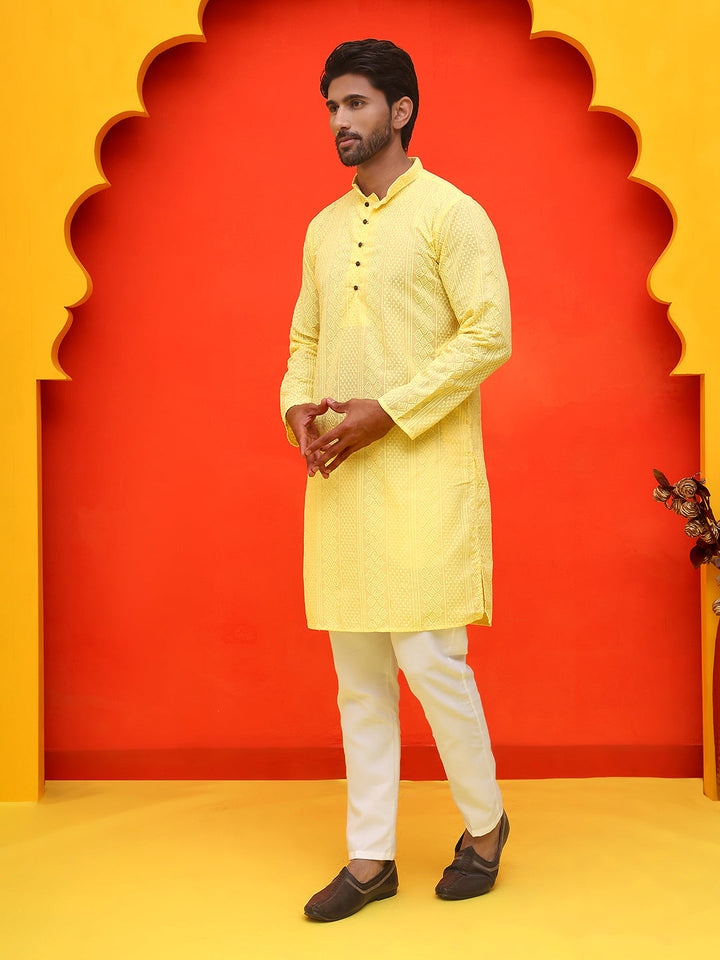 Embroidered Cotton Kurta With Churidar