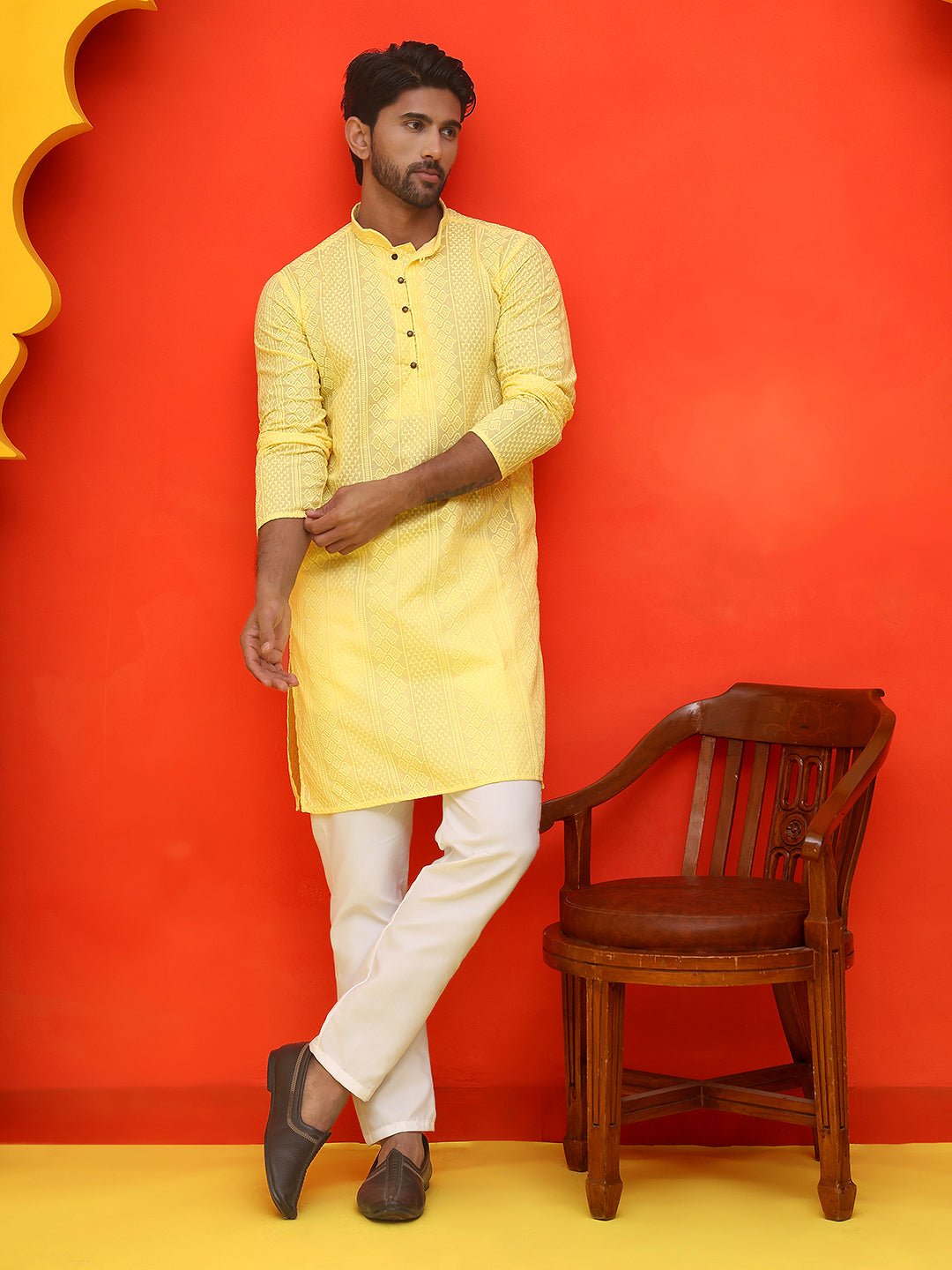 Embroidered Cotton Kurta With Churidar
